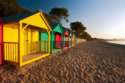 Beach huts on Llanbedrog beach, Llyn Peninsula